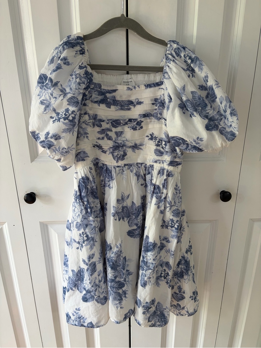 Abercrombie Kids Girls 9/10 Emerson Floral Puff Sleeve Mini Dress Blue White
